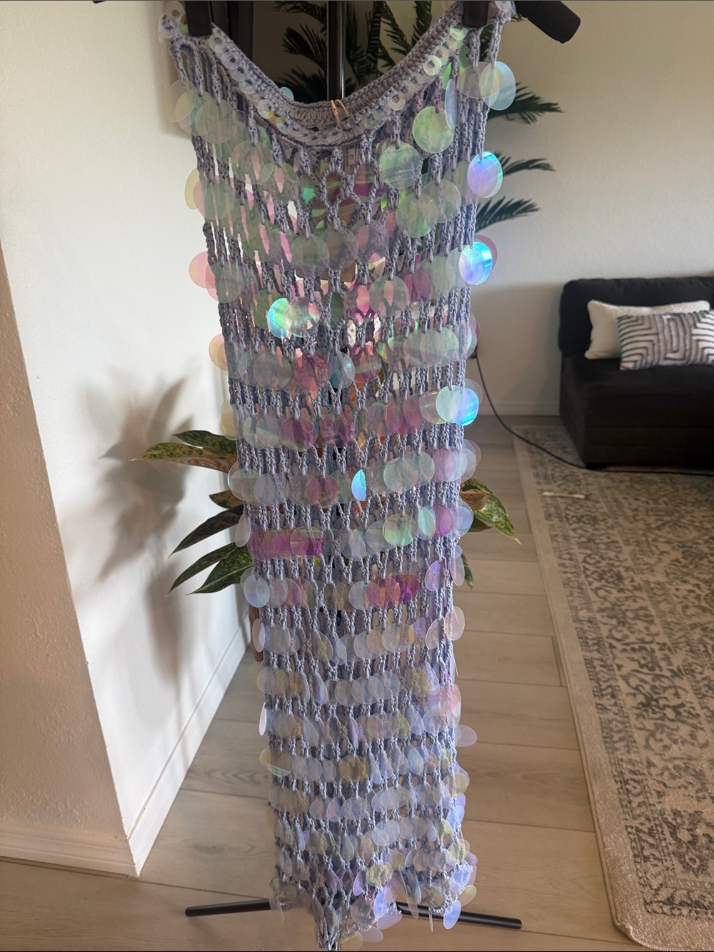 MOTF Iridescent Sequin Lavender Crochet Swim skirt Coverup